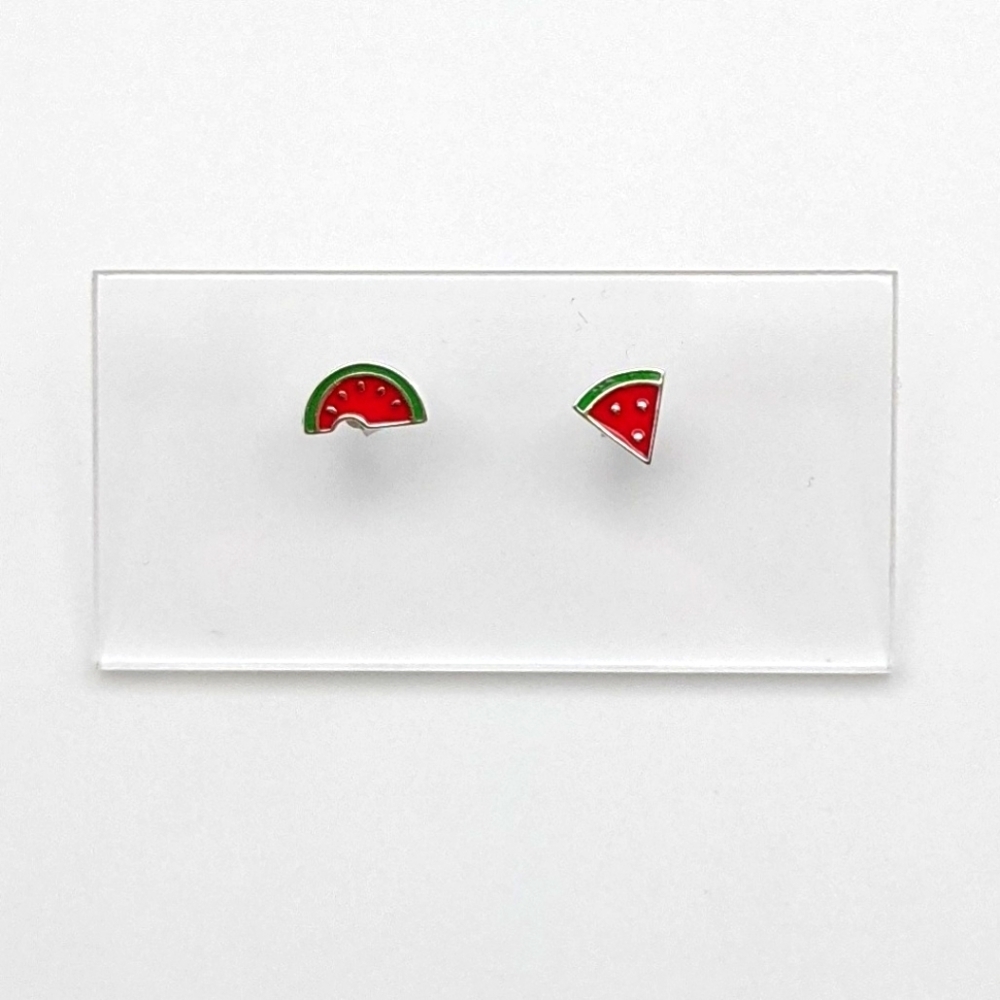 Watermelon asymmetrical sterling silver stud earrings - Picture 1 of 5